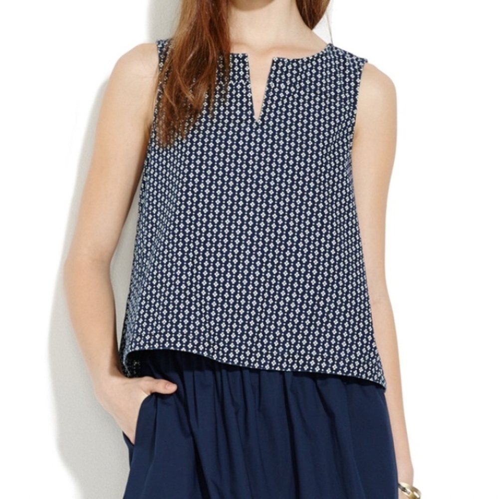 Madewell Daisydot Denim Cutout Sleeveless Zip Back Shirt Top Blue XS